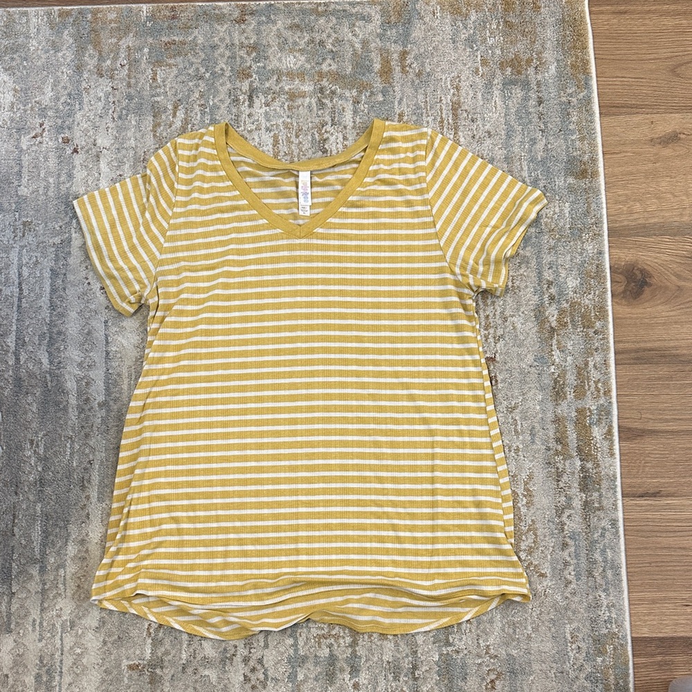 LulaRoe Yellow Striped V-Neck Women's Top